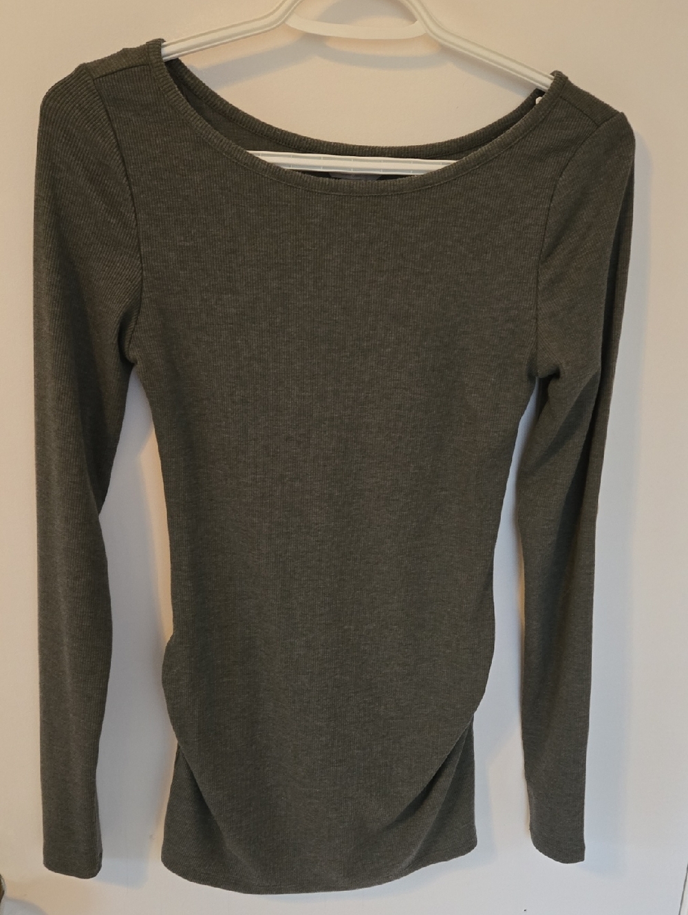 Thyme Maternity Scoop Neck Ribbed Long Sleeve With Side Ruching